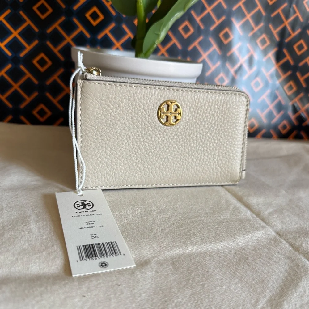 NWT Tory Burch felix zip card case new moon Leather Wallet - Picture 4 of 10